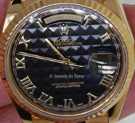 Rolex Day-Date President 18k Yellow Gold Black Pyramid Mens Watch +Box 18238