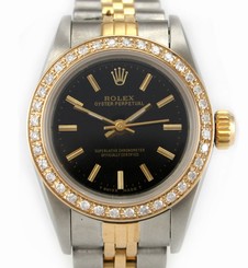 Rolex 67183 Oyster Perpetual 18k Gold 1ct Diamond Bezel Serial E Great Condiiton