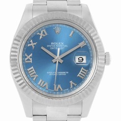 Rolex Datejust II Steel White Gold Blue Roman Dial Mens Watch 116334