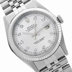 Fluted Rolex Datejust 36mm Diamond Watch Silver Dial W/ Diamond 16014 Gold/Steel