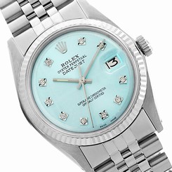 Men's Watch Rolex Datejust 16014 Steel Light Blue Dial w/ Diamond Hour Markers