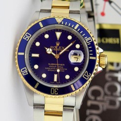 Rolex Submariner Gold & Steel Blue Dial 40mm 16613 Diver Watch Holes Case