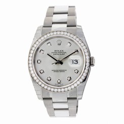 Rolex DateJust 36 Steel White Gold Silver Diamond Dial 116244 SDO - Oyster Band