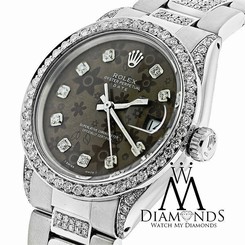 Diamond Rolex Date 34mm 5ct Brown Diamond Flower Dial 115200 Stainless Steel
