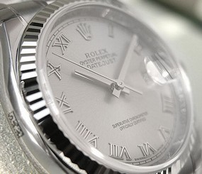 MENS ROLEX DATEJUST 116234 SS/18K WG SILVER ROMAN DIAL FLUTED BEZEL JUBILEE NEW 845960035095
