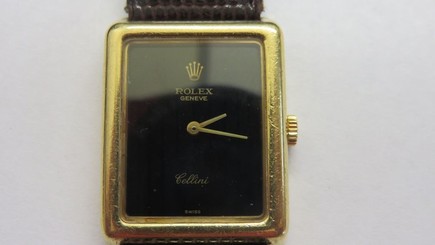 ROLEX CELLINI~#4103~Original Black Dial~Men's Vintage 18Kt Gold Retangular Watch