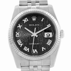 Rolex Datejust Mens Steel 18K White Gold Black Roman Dial Watch 116234 845960035095