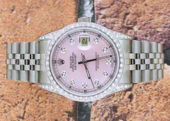 Gents Pink MOP Diamond Dial, Bezel & Shoulder Rolex Oyster Perpetual Datejust