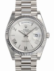 Rolex DAY-DATE President 40MM 228239 Mens White Gold Silver Quadrant Motif Dial