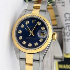 Rolex Lady Datejust Gold Blue Diamond 79173 Oyster WATCH CHEST