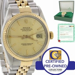 Rolex DateJust 16013 Two-Tone 18K Gold Stainless Jubilee Tapestry Watch BoxPaprs