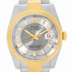 Rolex Datejust Steel 18K Yellow Gold Silver Tuxedo Dial Watch 116203
