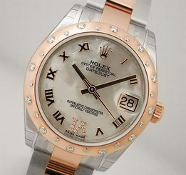 MIDSIZE SS/ROSE GOLD ROLEX DATEJUST MOTHER OF PEARL ROMAN DIAMOND DIAL 178341