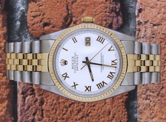 Gents Steel & Gold White Roman Numeral Dial Rolex Oyster Perpetual Datejust.