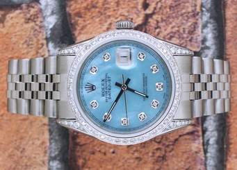 Gents Blue Mother of Blue Fully Loaded Diamond Rolex Oyster Perpetual Datejust.