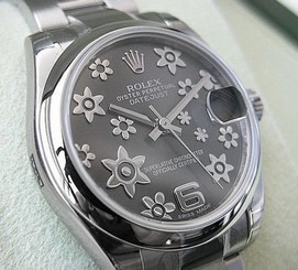 Rolex DATEJUST 178240 Midsize 31MM Stainless Steel Rhodium Flower Motif Dial
