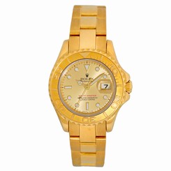 ROLEX 18K Yellow Gold 29mm Yachtmaster Automatic 69628 Box Warranty MINTY