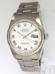 Rolex Mens Datejust Stainless Steel White Roman Dial Automatic Watch 16234
