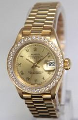 Rolex Datejust President 18k Yellow Gold Diamond Ladies Watch 69178