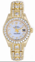 Rolex Ladies Masterpiece/Pearlmaster Gold Mother of Pearl Diamond Watch 69298
