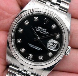 Rolex DATEJUST 116234 Mens Steel & White Gold Jubilee Black Diamond Dial 36MM