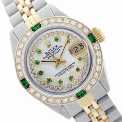 Used Rolex Two-Tone Lady Datejust 6917 MOP String Diamond & Emerald Dial/Bezel