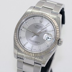 Rolex Datejust Ref 116234 Steel 18K Fluted Bezel Silver Two Tone Dial Box Papers 845960035095