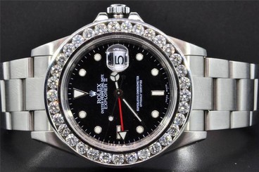 Diamond Rolex Watch Explorer II Black Dial Stainless Steel Band 6 Ct Bezel 40
