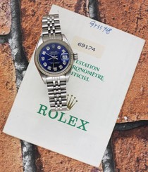 Classic Ladies Blue Diamond Dial Rolex Oyster Perpetual Datejust - Rolex Paper
