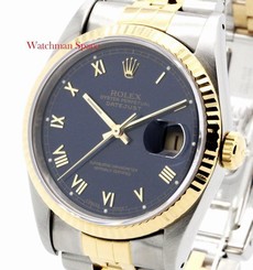 Vintage Men's Rolex Datejust 16233 Royal Blue Roman, 18KY Fluted Bezel 2/T #15