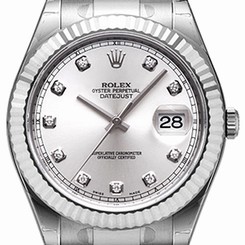 Rolex Datejust II Steel Silver Diamond Dial Mens Automatic Watch 116334-SDO