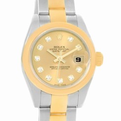 Rolex Datejust Steel 18K Yellow Gold Diamond Ladies Watch 179163