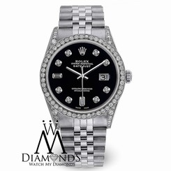 ROLEX Datejust 36mm Black Diamond Dial Stainless Steel Diamond Automatic Watch