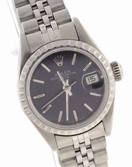  Ladies Rolex Date Stainless Steel Watch w/ Blue Dial 69240 26mm