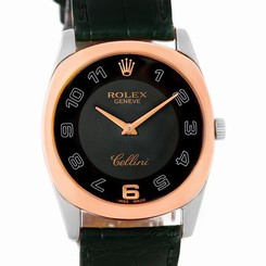 Rolex Cellini Danaos 18k White Rose Gold Black Dial Unisex Watch 4233
