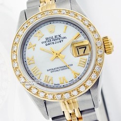 Used Rolex Lady Datejust 6917 Two-Tone MOP Roman Numbers Dial/Diamond Bezel