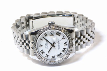 Ladies Rolex Datejust 178384 31mm White Roman Factory Diamond Bezel Box Papers