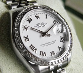 ROLEX MIDSIZE STAINLESS STEEL WHITE ROMAN DIAMOND BEZEL DATEJUST JUBILEE #178240