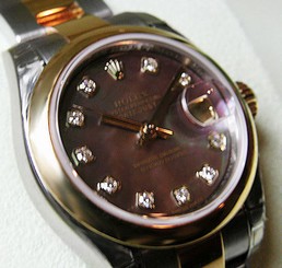 LADIES ROLEX DATEJUST 179163 SS/18K YG BLACK MOP DIAMOND DIAL OYSTER 26MM - NEW