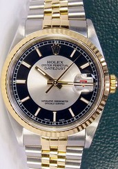 Rolex Datejust Gold & Steel Silver Black Bullseye 16233 Jubilee - WATCH CHEST
