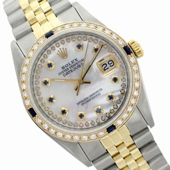 69173 Rolex Lady DJ White MOP String Diamond Sapphire/Bzl Jubilee Swiss Watch
