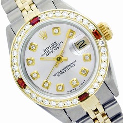 Used Rolex Lady Datejust 6917 Two-Tone Ash Grey Diamond Dial/Bezel with 4 Ruby