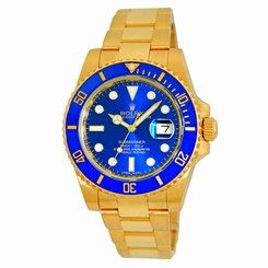 ROLEX 18K Yellow Gold 40mm Ceramic Submariner Date Blue 116618 Warranty MINTY