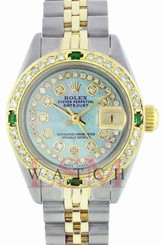 Rolex Womens Datejust 69173 Oyster Perpetual Two-Tone MOP String Diamond/Emerald 27543000069