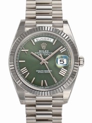 Rolex DAY-DATE President 40MM 228239 Mens White Gold Green Anniversary Roman