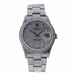 Vintage Rolex Date 34MM Watch Stainless Steel with Diamonds