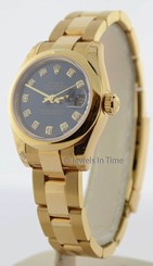 Rolex Ladies Datejust 179168 18K Yellow Gold Watch Diamond Dial Box/Papers NOS
