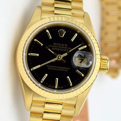 Rolex Lady Datejust President Yellow Gold Black Dial 69178 - WATCH CHEST