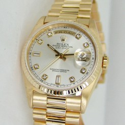 Rolex Day Date President Yellow Gold Silver Diamond Dial 18238 - WATCH CHEST