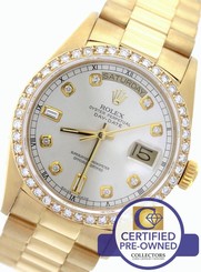 MINT Rolex Day-Date President 36mm 18038 18K Yellow Gold Silver Diamond Watch